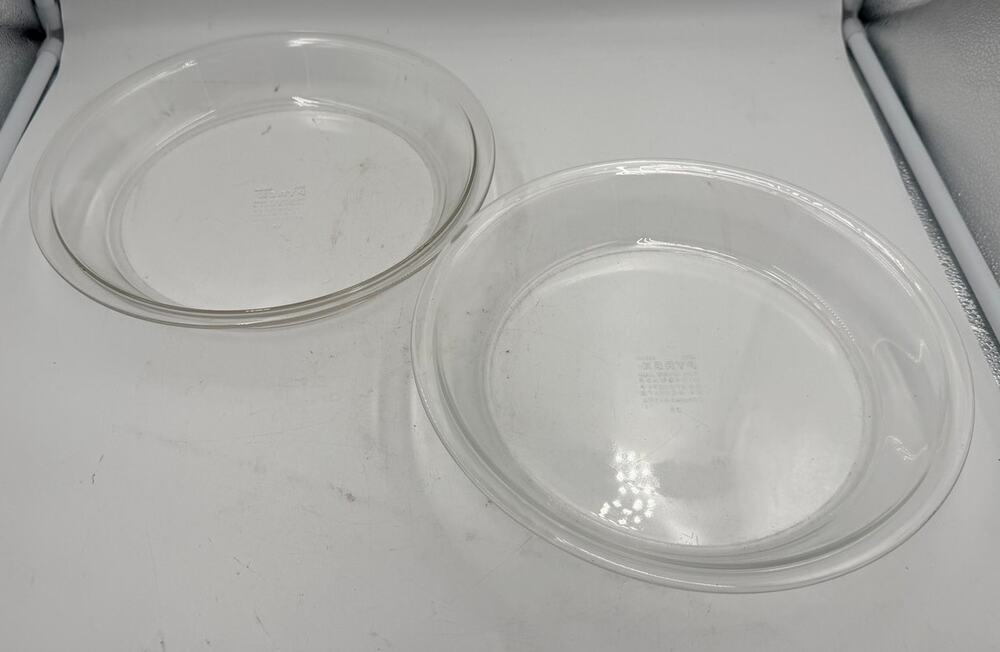 Set of 2 Vintage Pyrex #210 10in/25cm Clear Deep Dish Pie Plates
